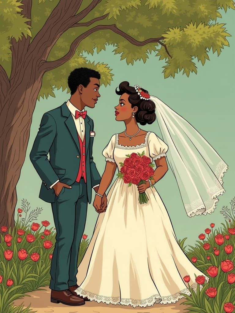 Romantic Wedding Scene in a Beautiful Park