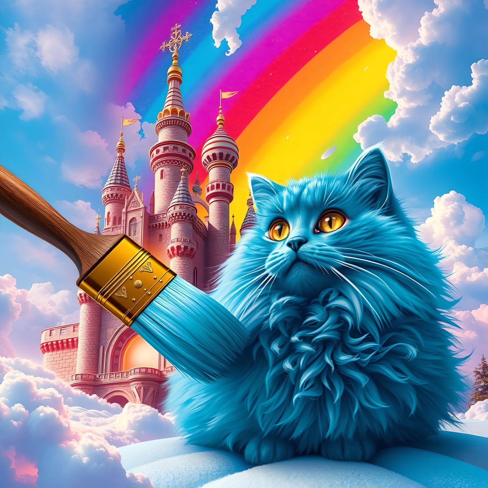 Blue Persian Cat Painted in Pop Art Style