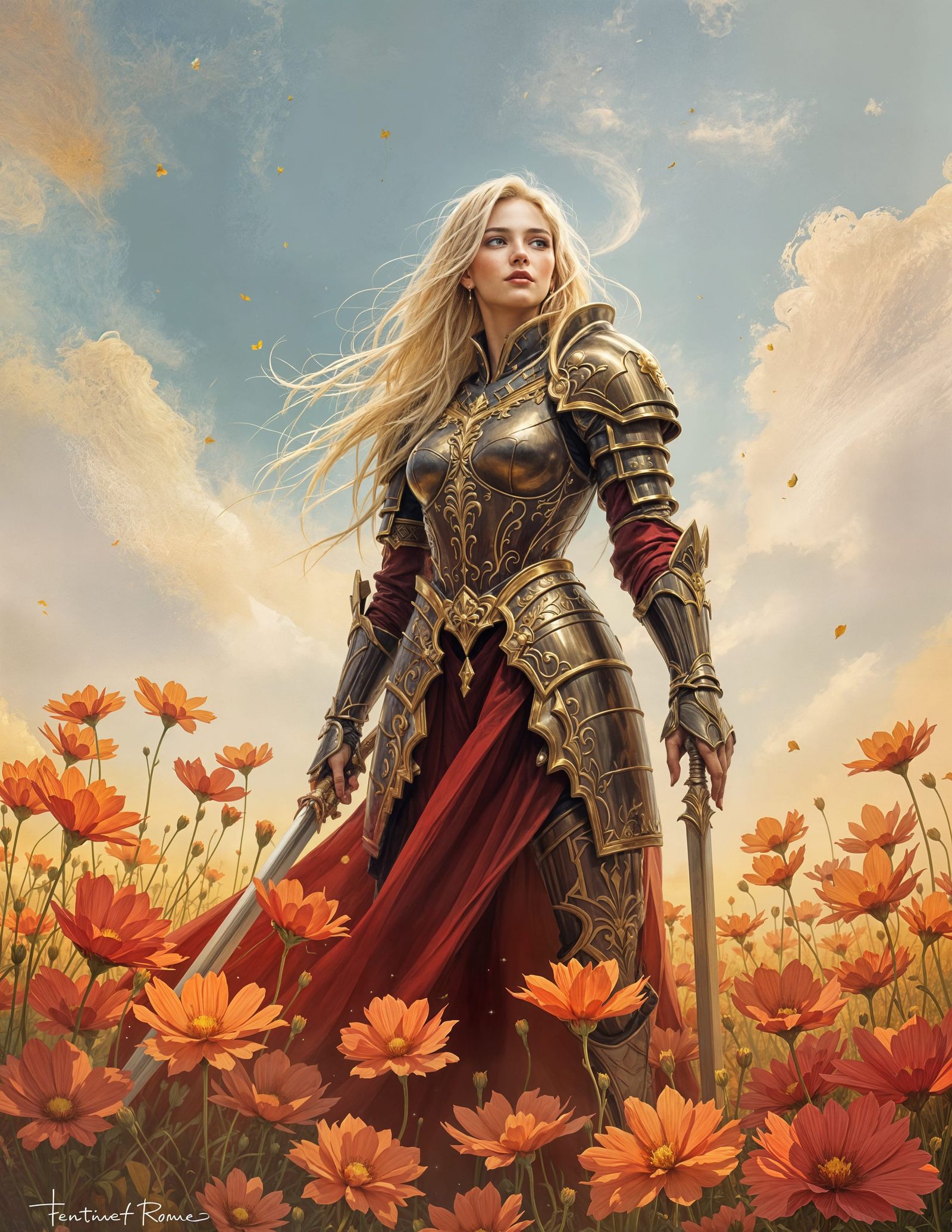 Ethereal Warrior in Cosmos Bloom