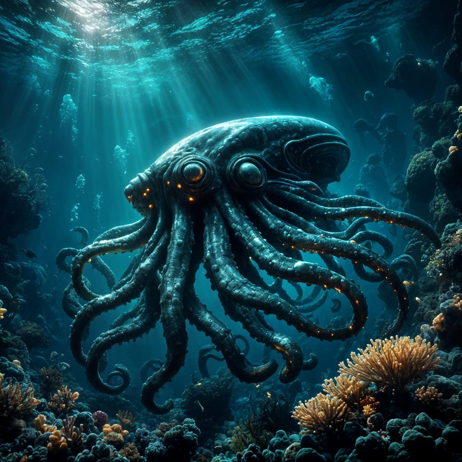 Alien creature moves silently in the depths