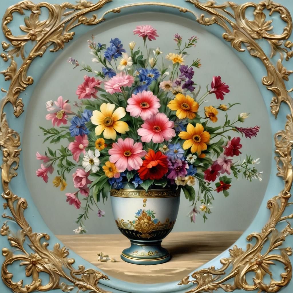 Victorian Enamel Vase Displaying Beautiful Flowers