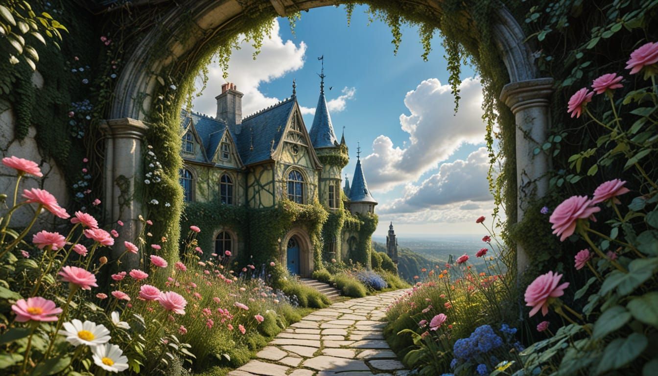 Whimsical Garden Wonderland in Dreamy, Fantastical Style