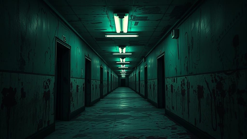 Derelict Asylum Hallway in Ultra-Detailed Horror Style