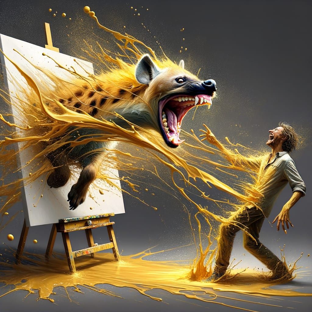 Golden Hyena Erupts from Canvas in Vivid Artistic Display