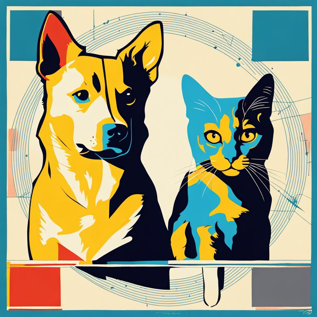 Pop Art Dog and Cat in Bauhaus Style