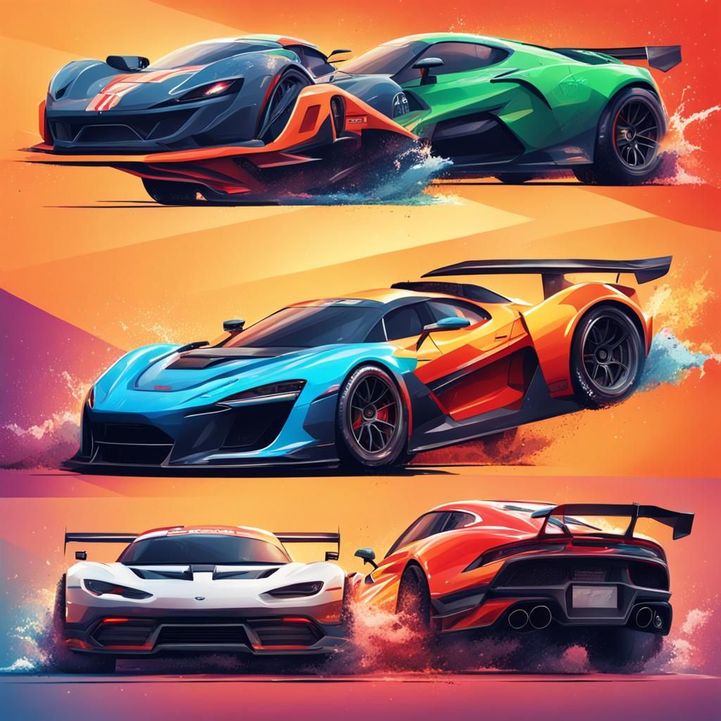 Hyperrealistic Sports Car Race in Splash Art Style