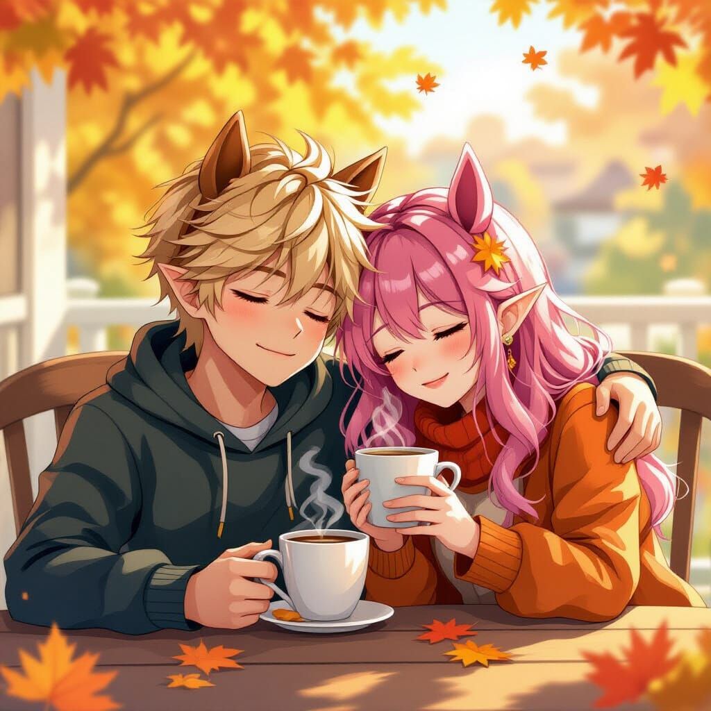 Anime Couple with Horse Ears, Manga Style