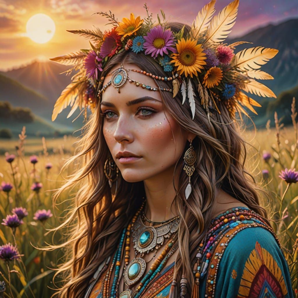 Bohemian Goddess in Psychedelic Fantasy Art Style