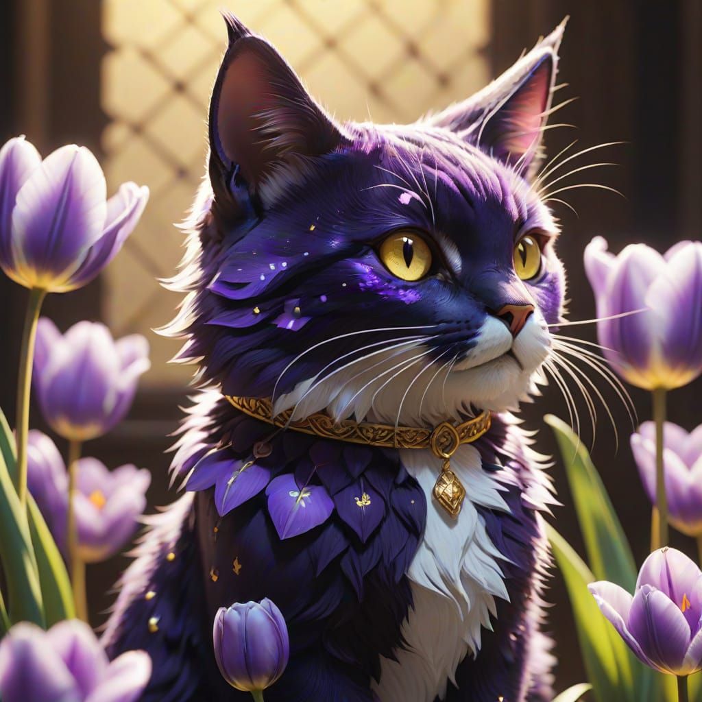 Purple Tulip Cat in 3D Anime Style