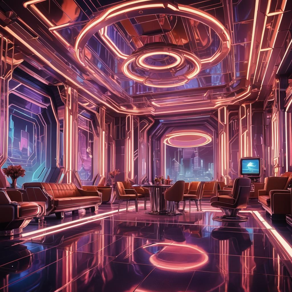 Futuristic Art Deco Room with Neon Lights