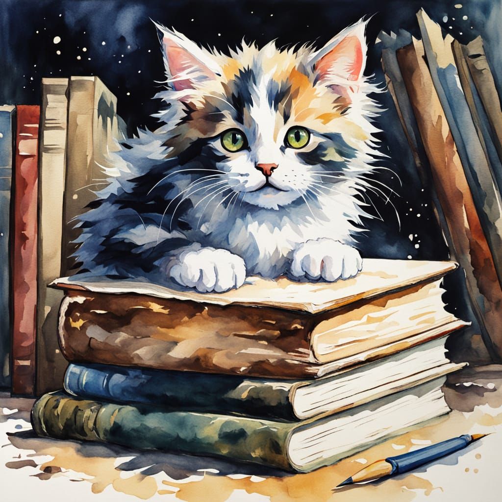 Calico Kitten Discovery in Dusty Attic Painting