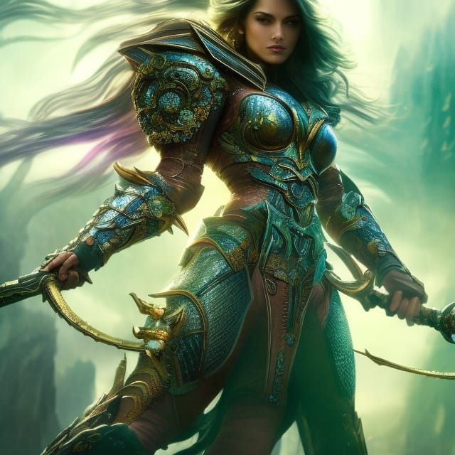 Armored Woman in Forest, Fantasy Realism