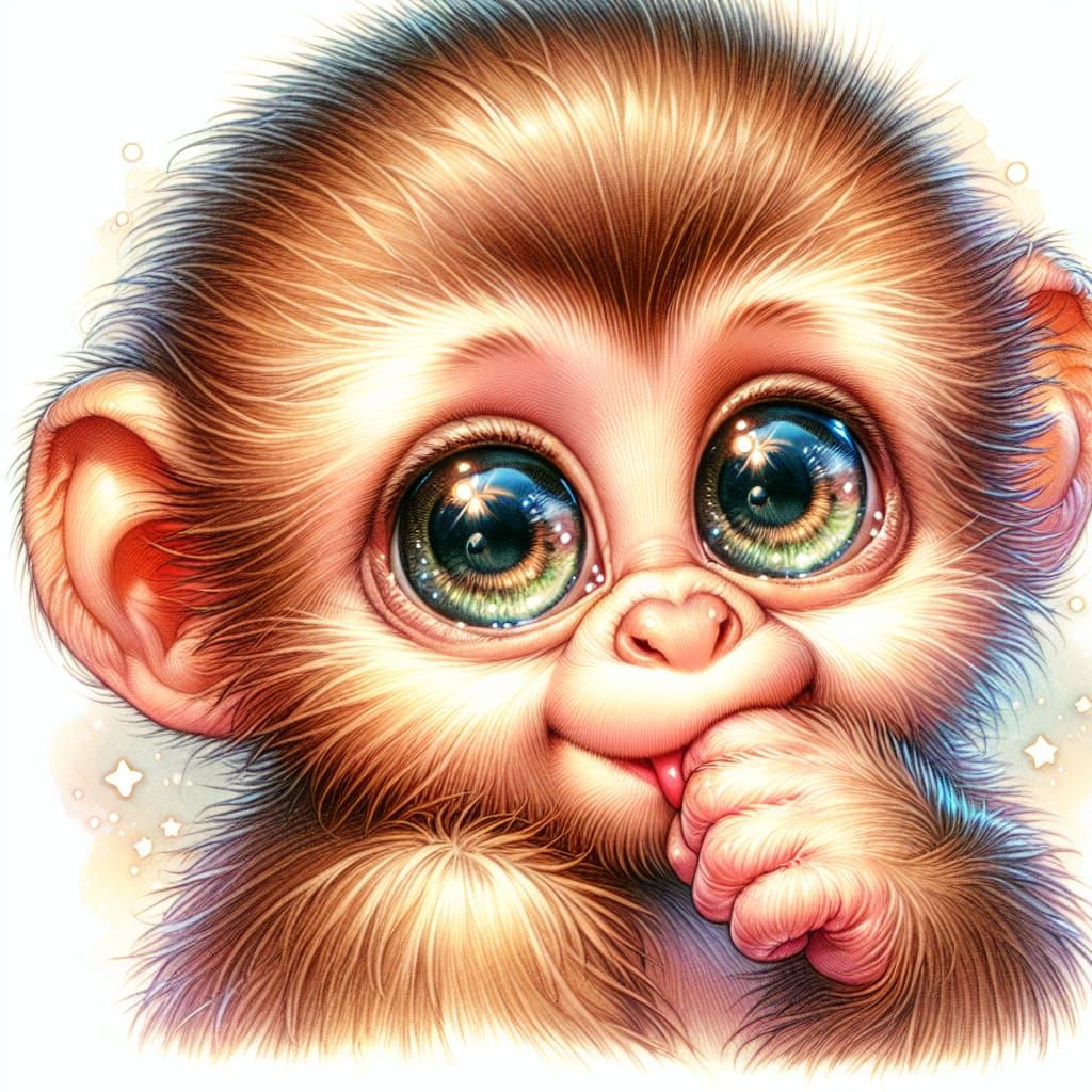 Charming Baby Monkey Illustration in Watercolor Style