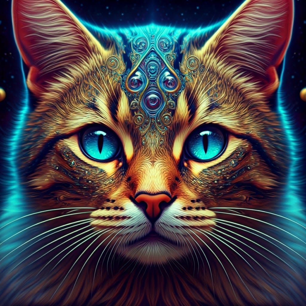 Psychedelic Cat Portrait in DMT Space