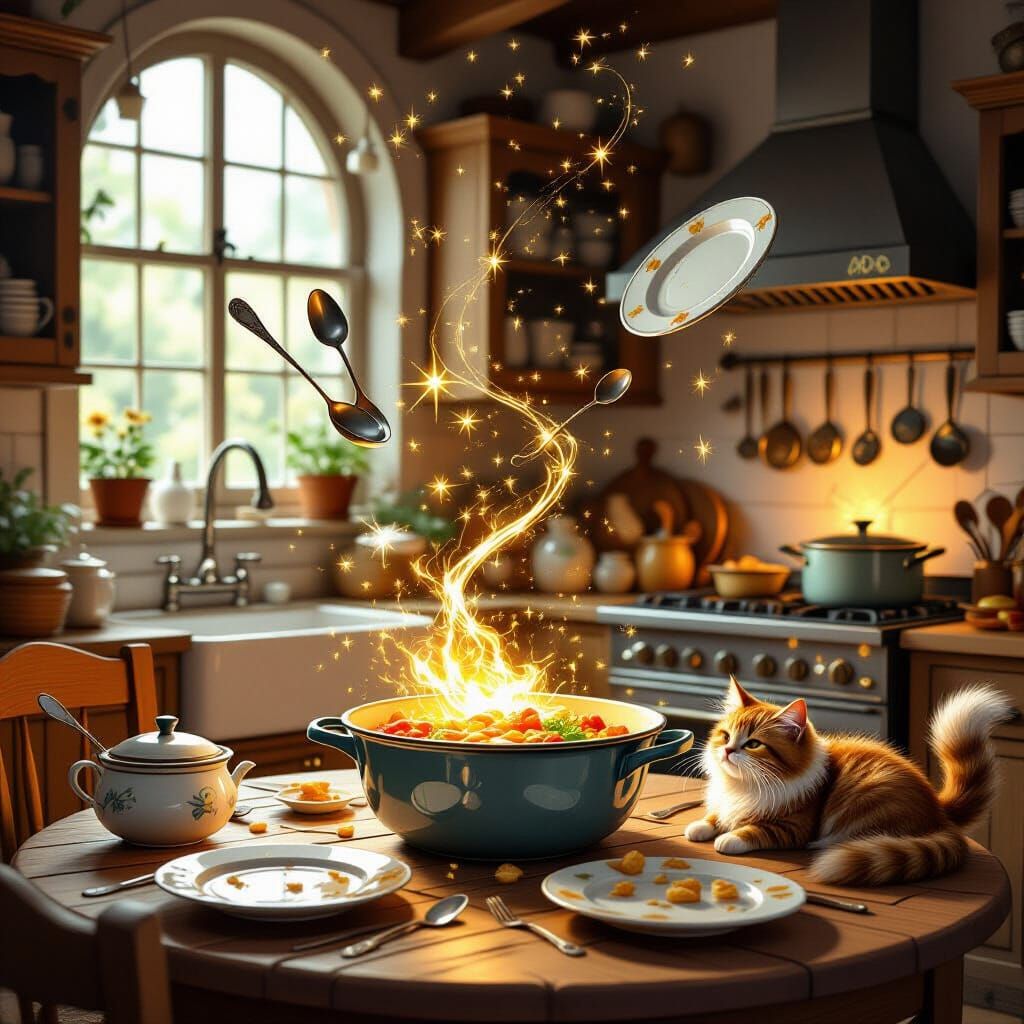 Whimsical D&D Kitchen Scene with Magical Dust