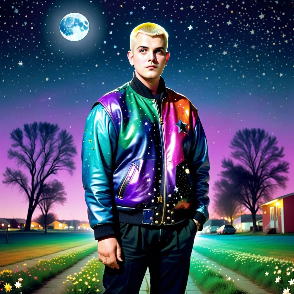 Handsome colorful man on a starry night