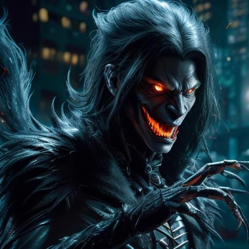 Glowing Vampire-Werewolf-Wraith Hybrid in Liquid Darkness