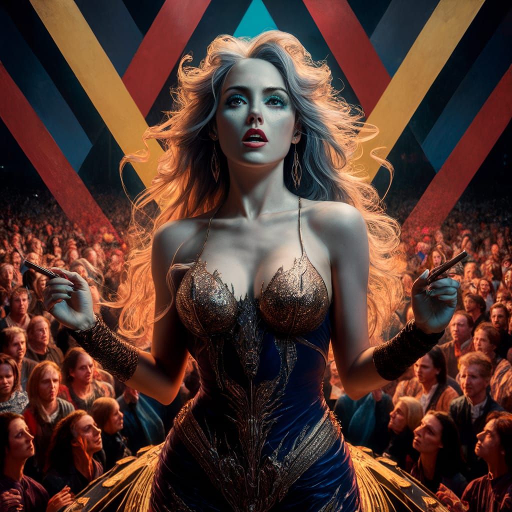 Rock Goddess Stage Portrait in Digital Art Style