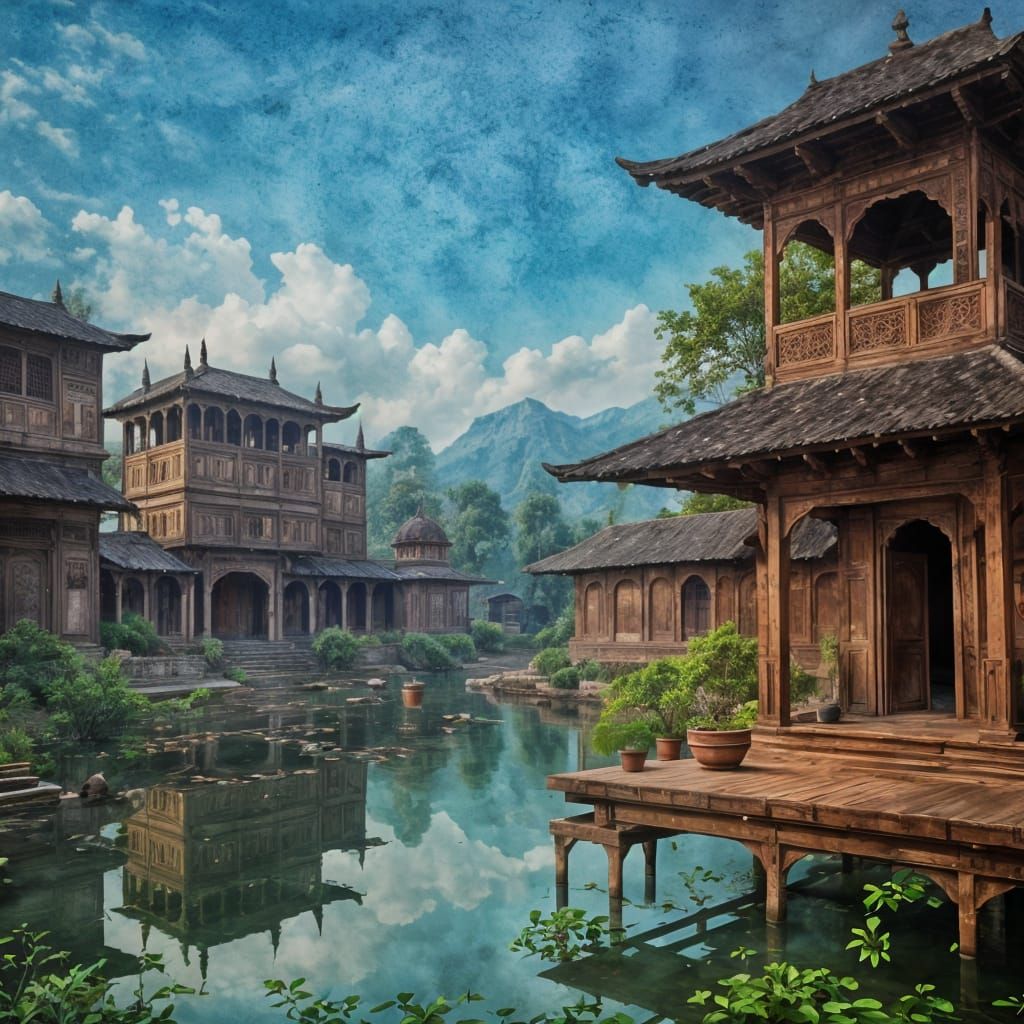 Vibrant Indian Village Landscape in Expressive Painting