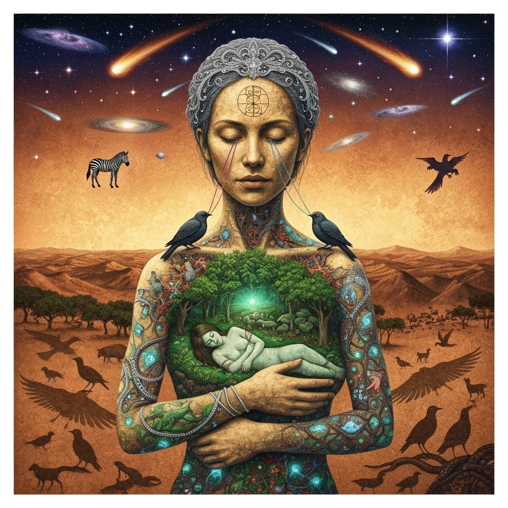 Mystical Shaman's Inner Oasis Amidst Cosmic Music Labyrinth