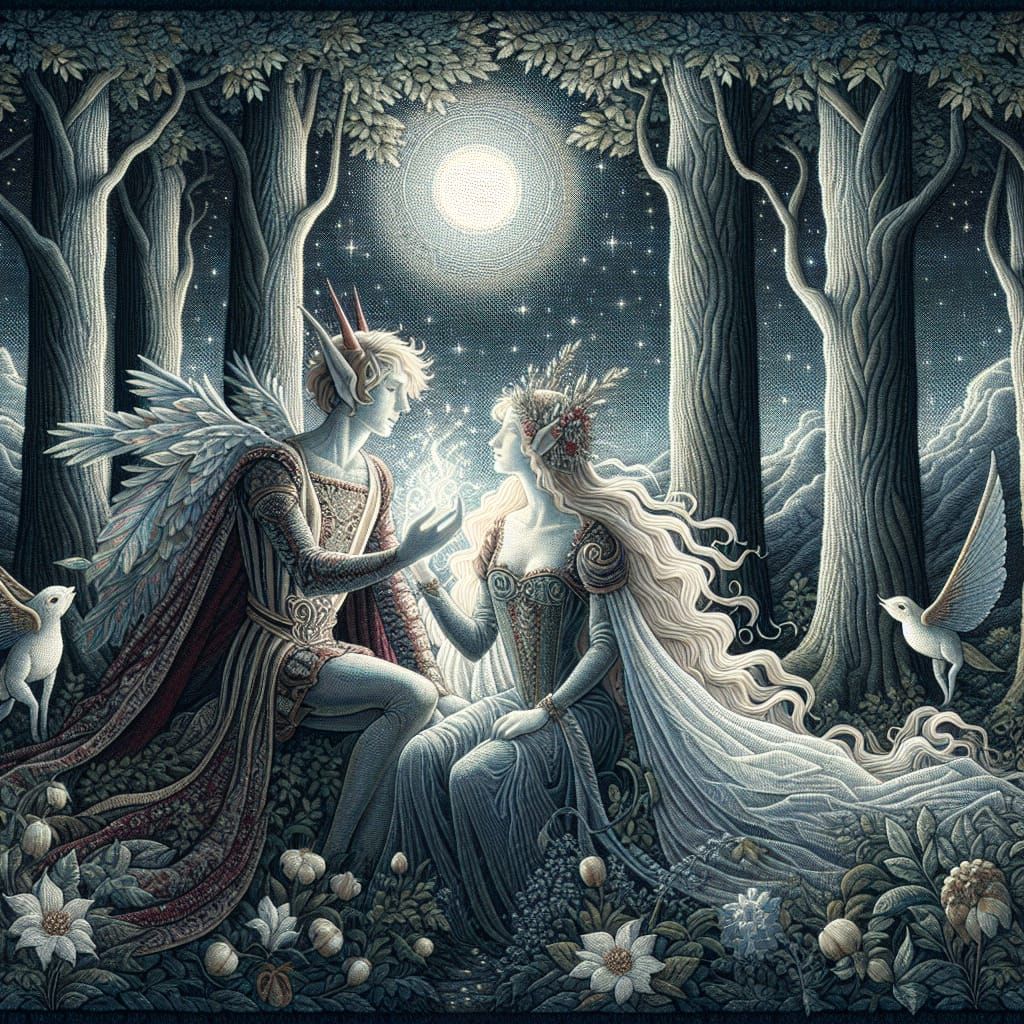 Tapestry of Titania and Oberon in Forest