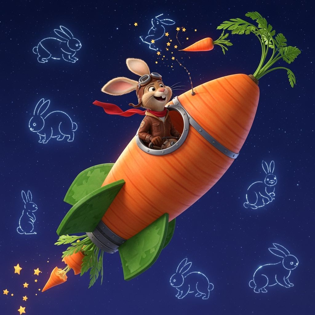 Carrot Rocket Ship Soaring in Starry Pixar Animation