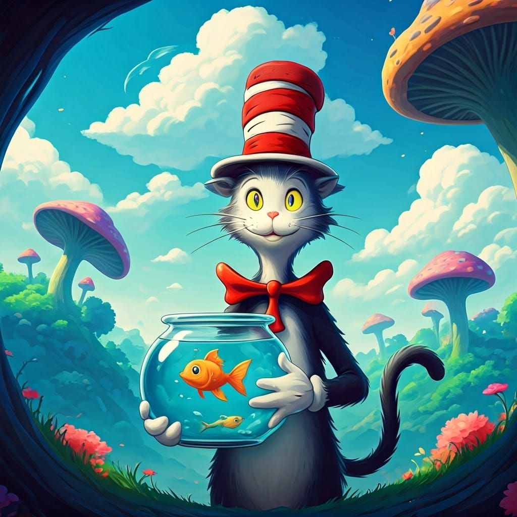 Cat in the Hat: Whimsical Anime-Inspired Art