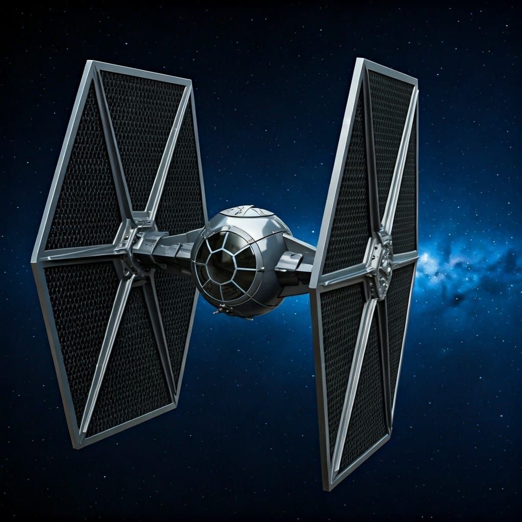 Futuristic Tie-Fighter Constructed from Bow-Ties in a Starry...