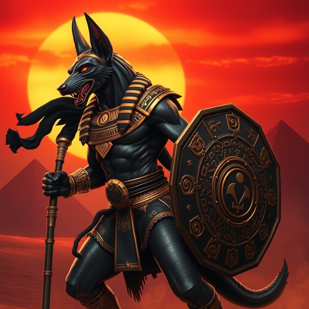 Egyptian God Anubis Warrior in Combat Stance