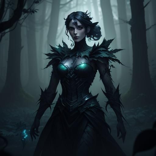 Ethereal Leaf Wraith in Gothic Forest: Fantasy Art