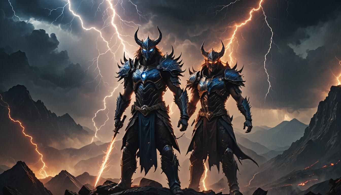 Demonic Warrior on Stormy Peak: Cinematic Metal Album Art