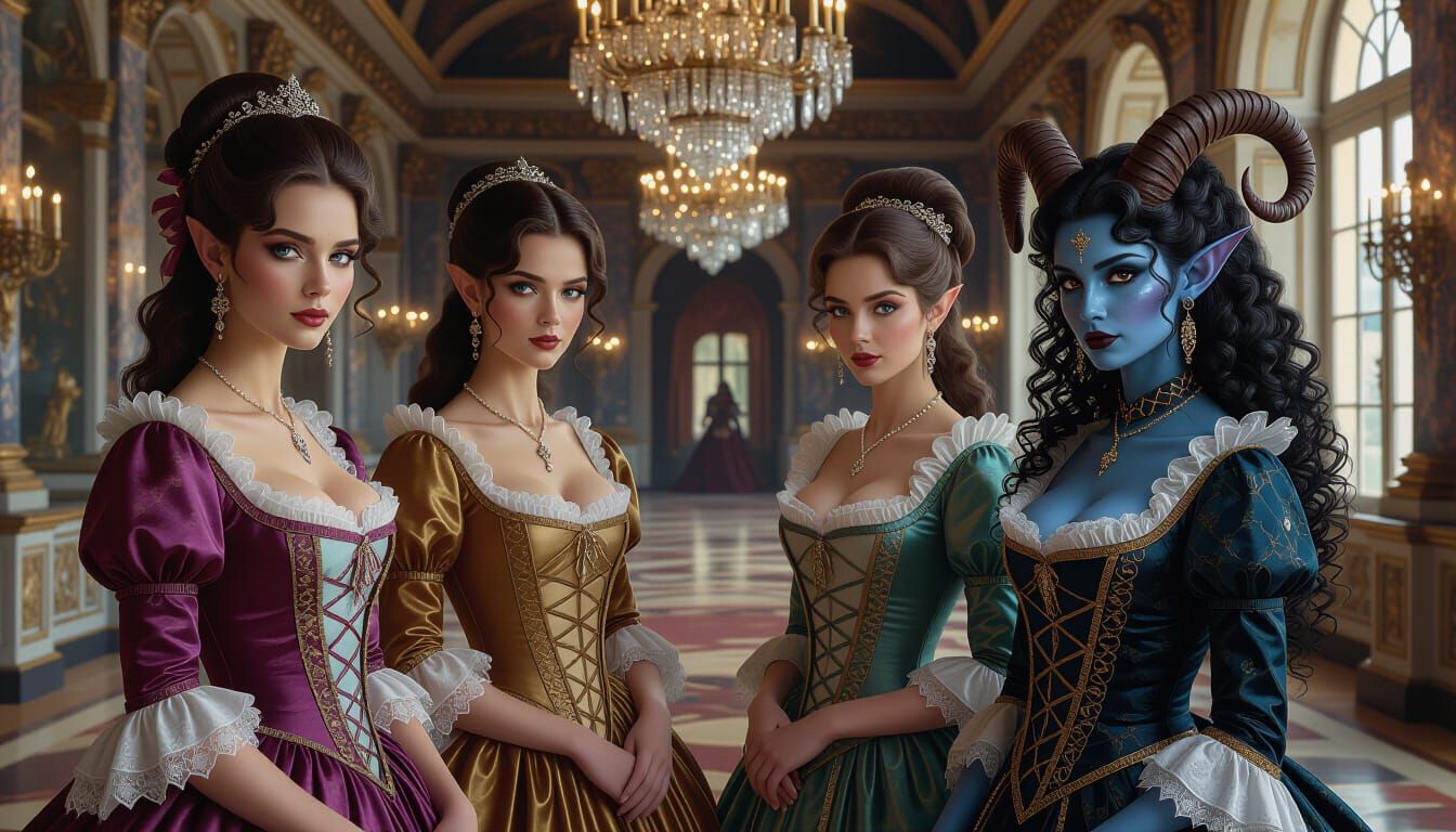 Opulent Ladies in Palace, Inspired by Beksiński and David