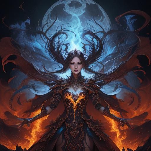 Fiery Eladrin Woman Portrait in High-Contrast Fantasy Art