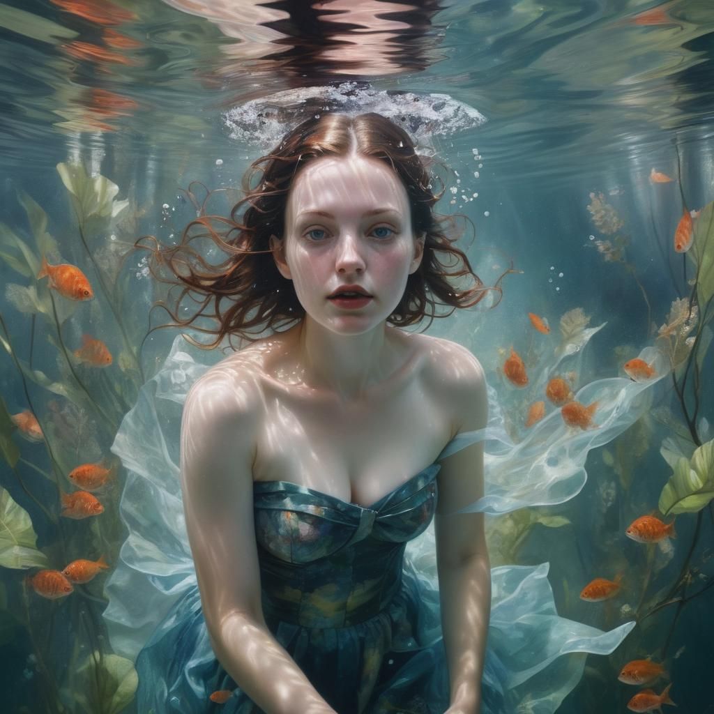 Underwater Fairytale Scene in Impressionistic Style