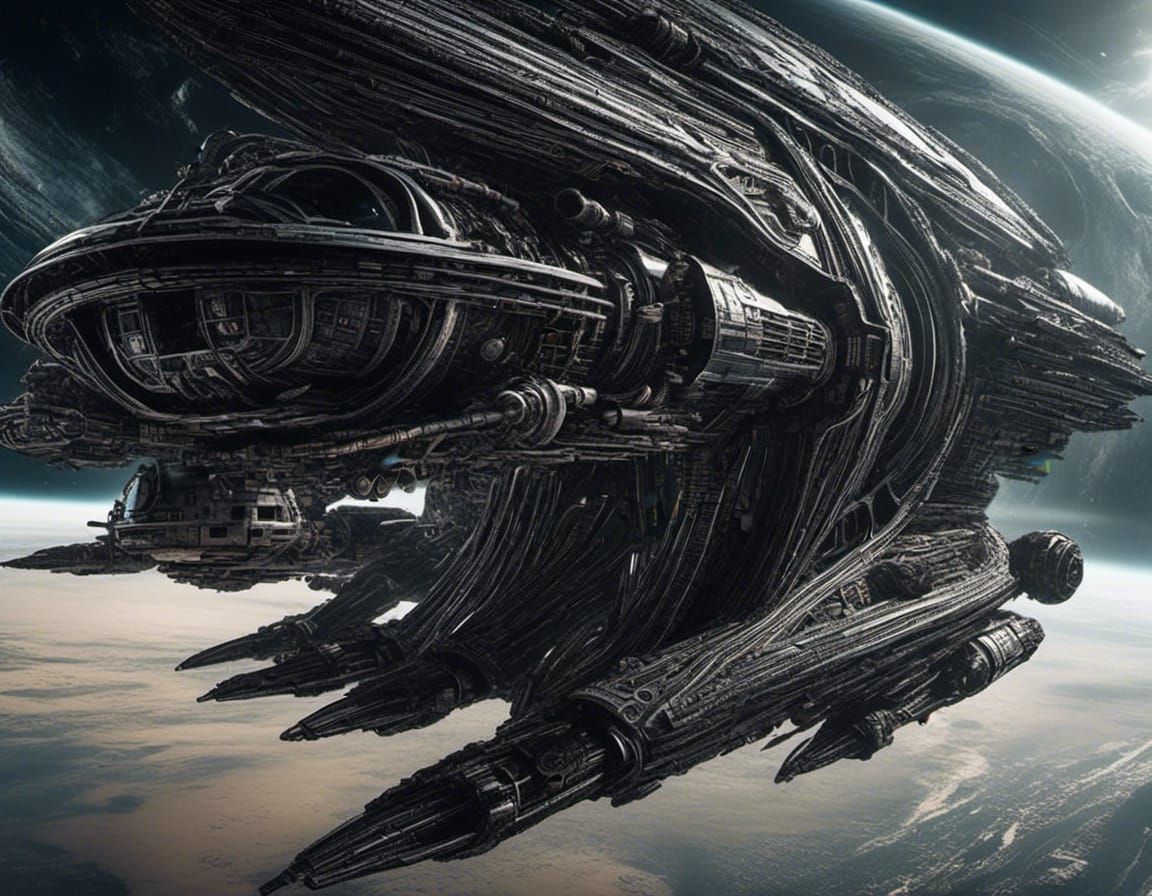 Biopunk Starfighter in Giger Style, Space Opera