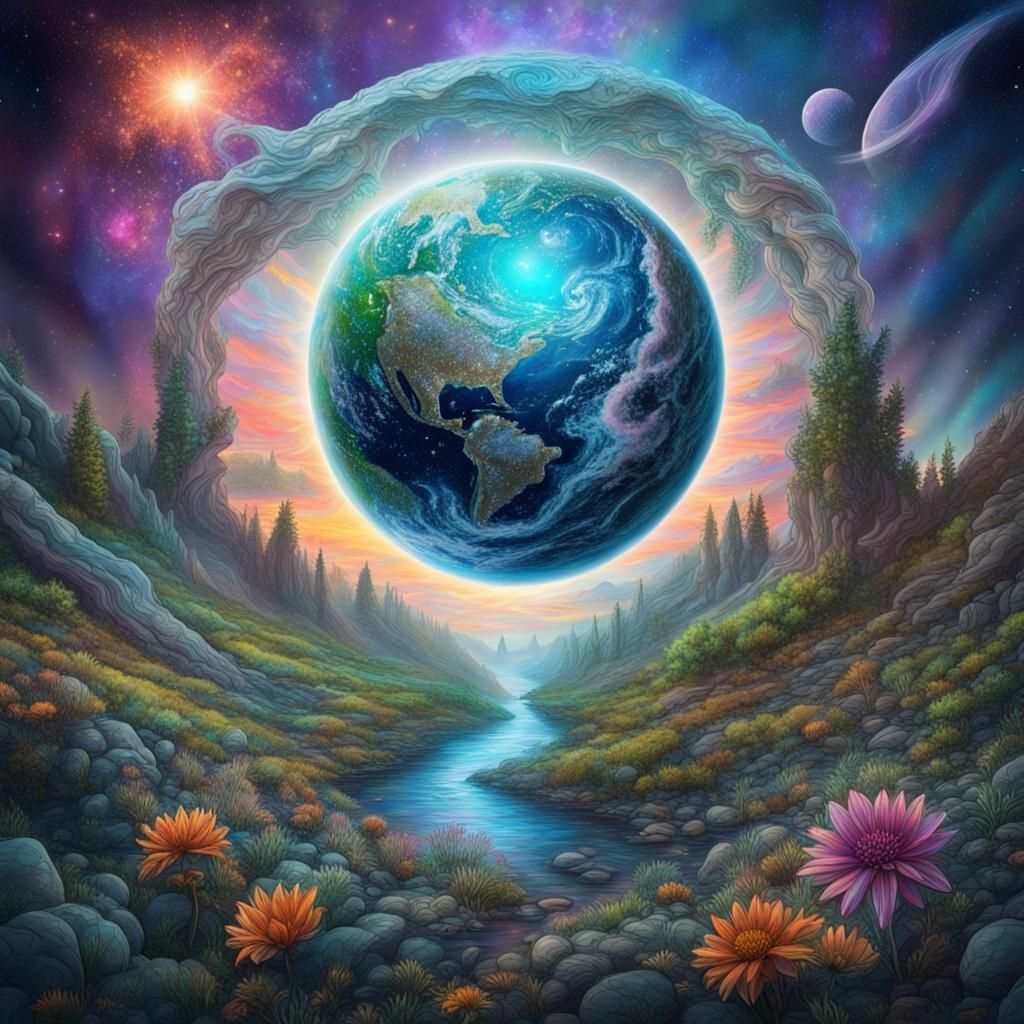 Cosmic Nature Reclaims Earth: Holographic Illustration