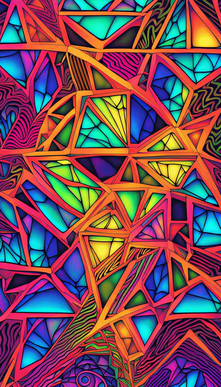 Psychedelic Neon Op-Art in Iridescent Zentangle Style
