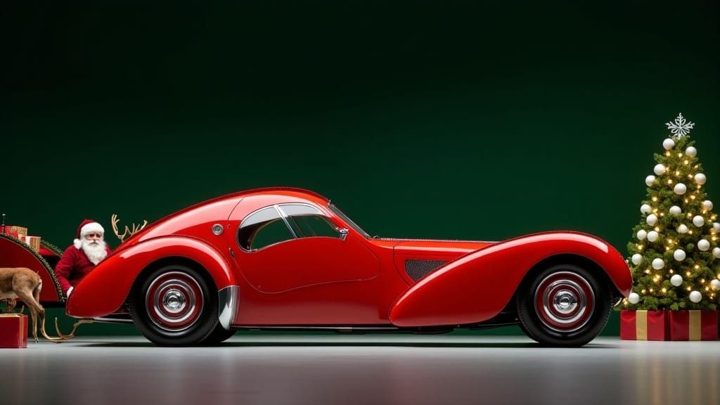 Bright Red Bugatti Atlantic at Christmas: A Festive Automoti...