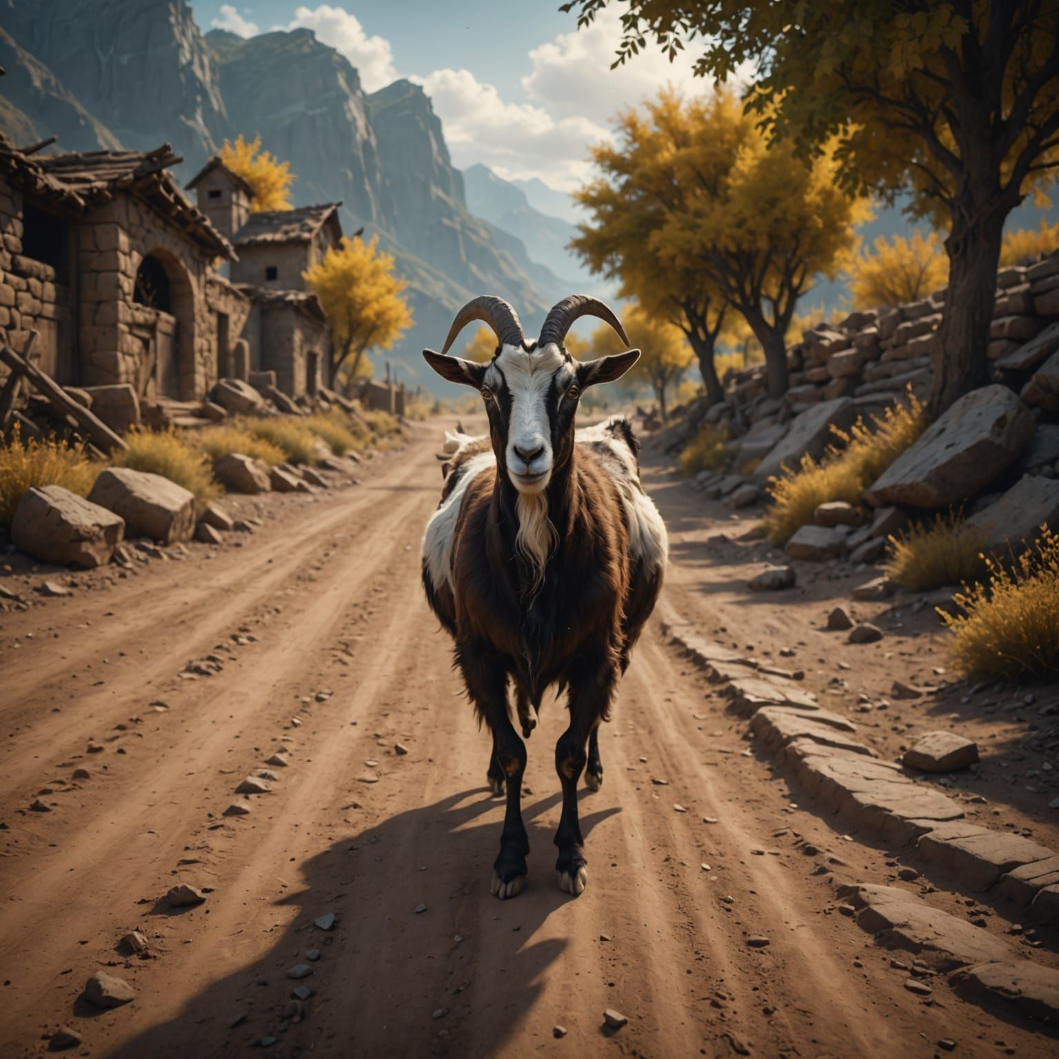 Surreal Goat Embarks on a Fantastical Journey Down a Winding...