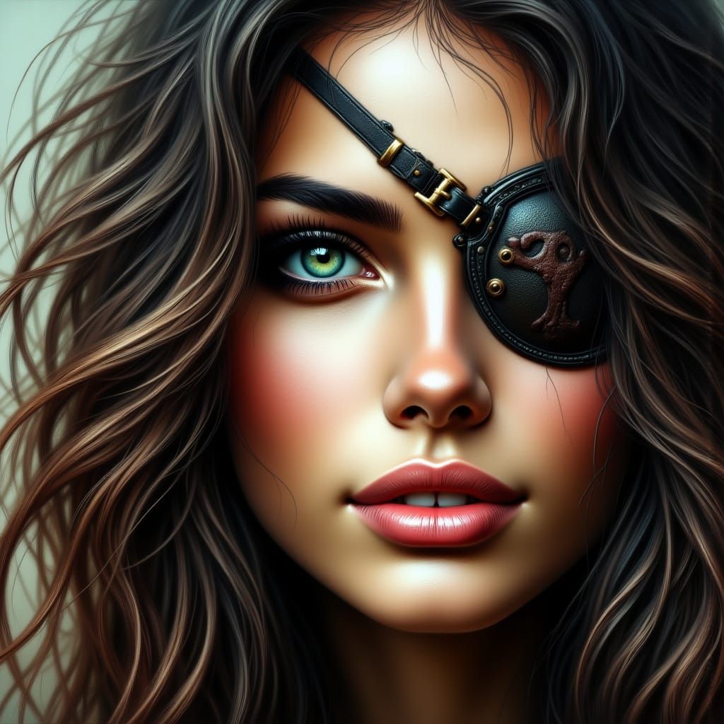 Cyberpunk Pirate Siren with Green Eyes