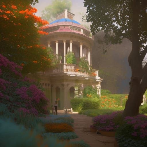 Opulent Palace Garden in Art Nouveau Style