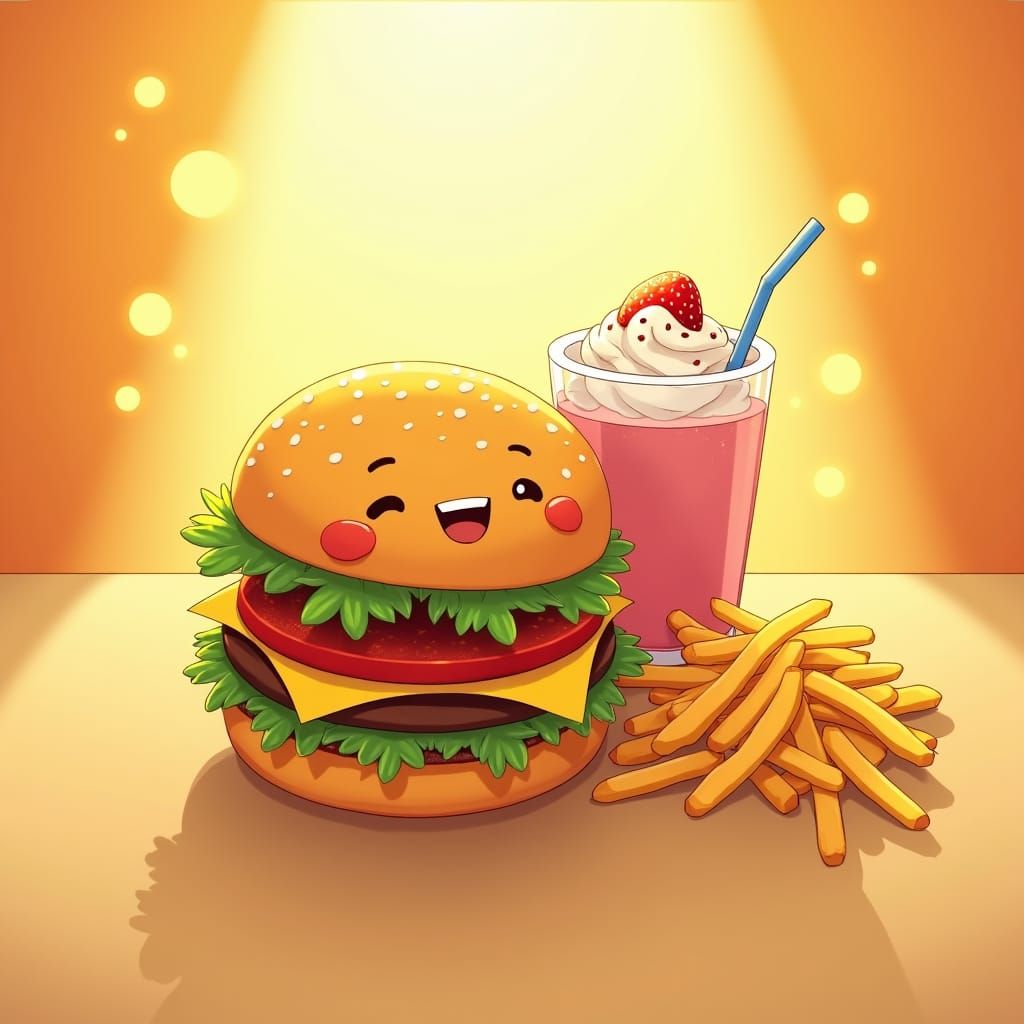 Whimsical Cheeseburger Dreams in Anime Style