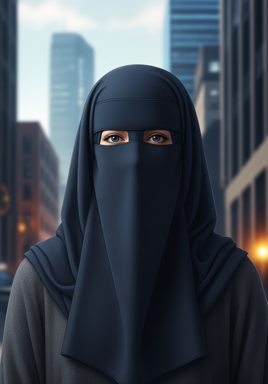 Beautiful Irish Woman in Niqab, Detailed Matte Painting