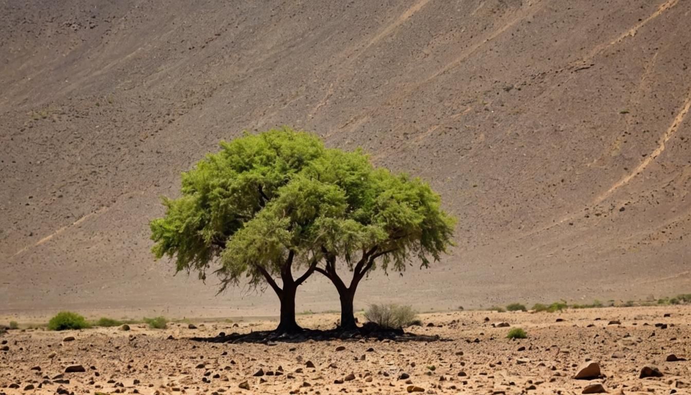 Colorful Tree Thrives in Arid Desert Landscape