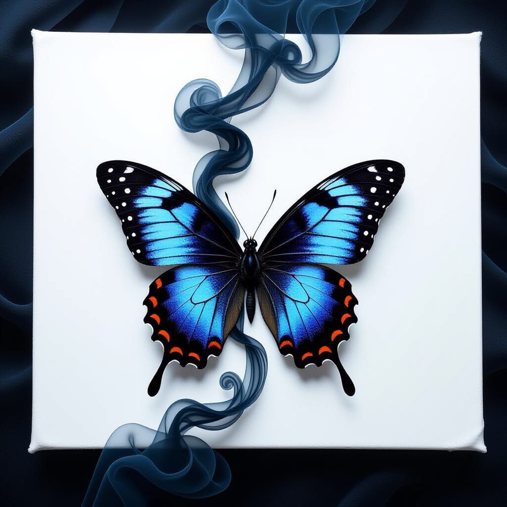 Ink Butterfly Emerges from Swirling Black Smoke