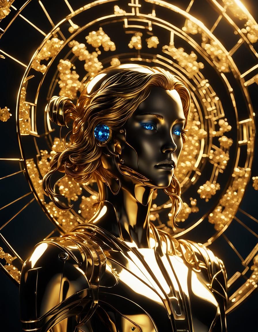 Virgo Zodiac Sign in Golden Metal and Rhinestones