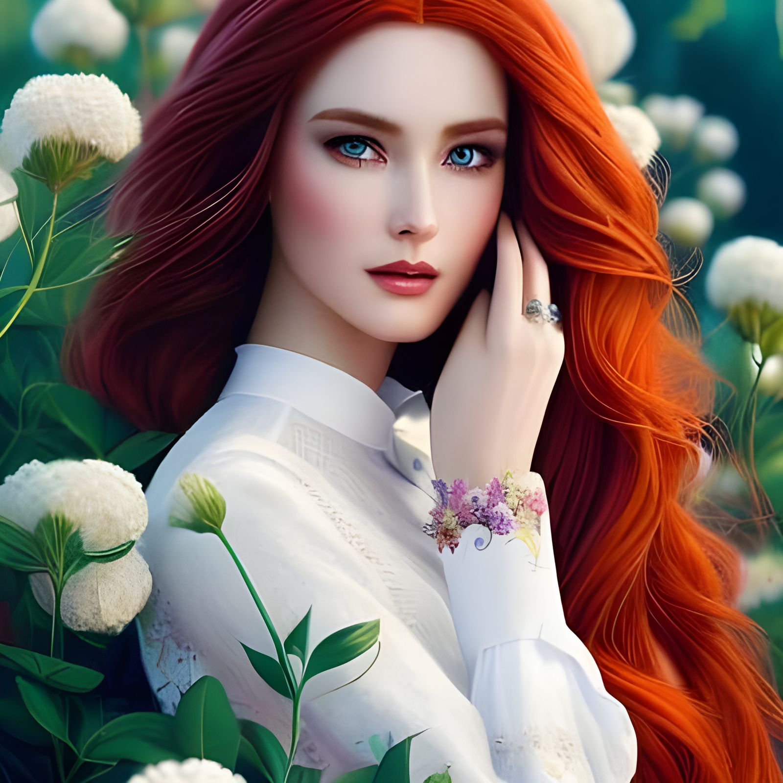 Gorgeous Redhead Woman Portrait in Hyperrealistic Style