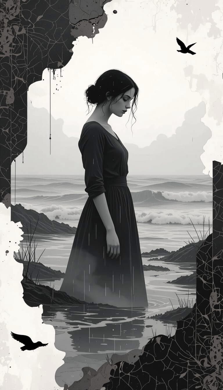 Melancholy Vision Board Collage in Social Media Style