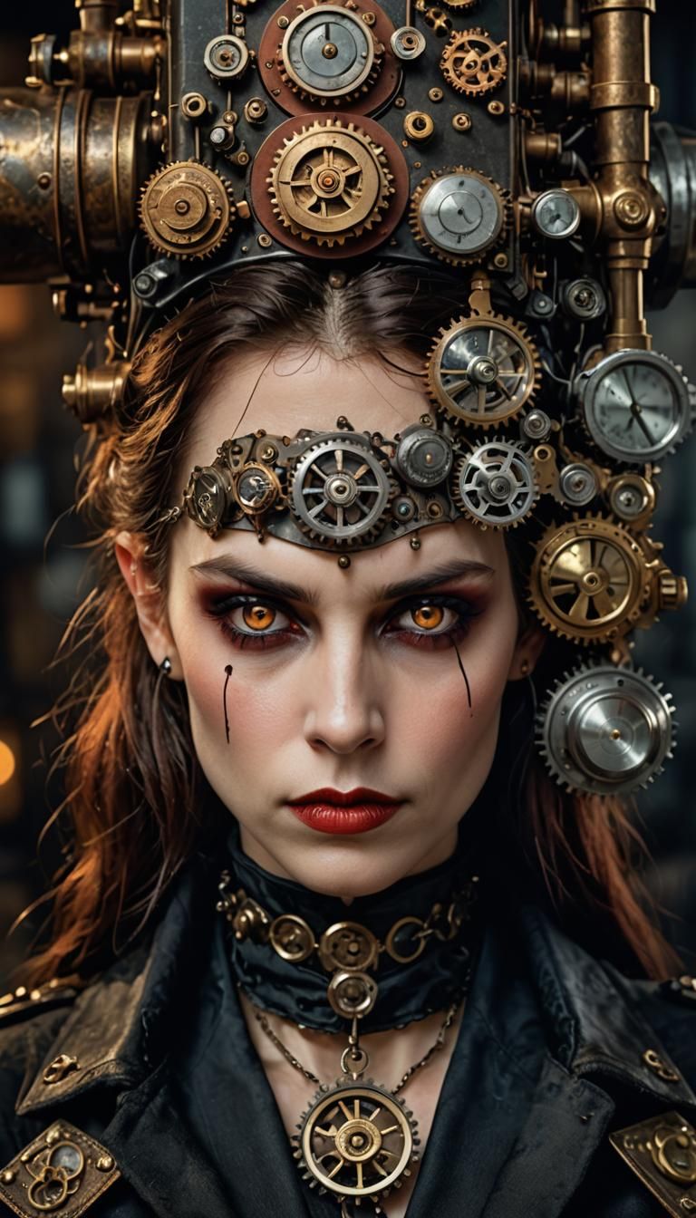 Steampunk Vampire Woman Portrait in Professional Style