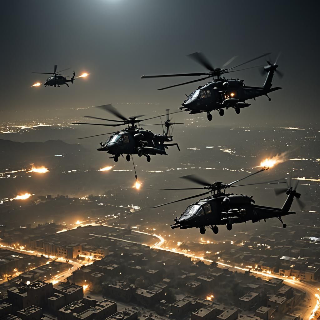 Blackhawks Over Baghdad: A Dramatic Cinematic Still